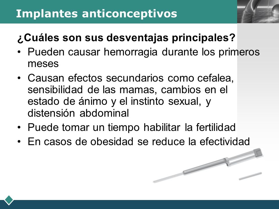Que efectos secundarios causa el implante anticonceptivo